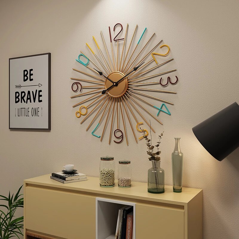 Imported Metallic Rod Golden and colorful digit wall Clock