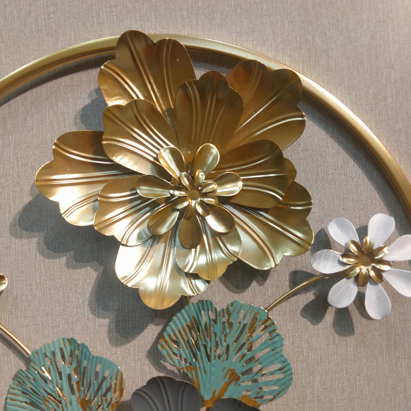 3D metallic wall decoration leaves and flowers frame