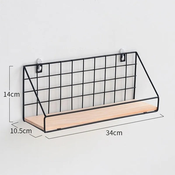 Iron shelf with wooden base.