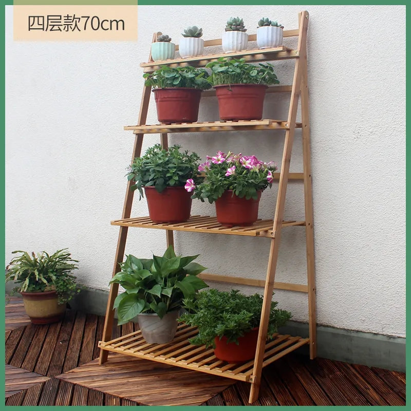Bamboo wooden 4 layer pot holder wooden plant shelf