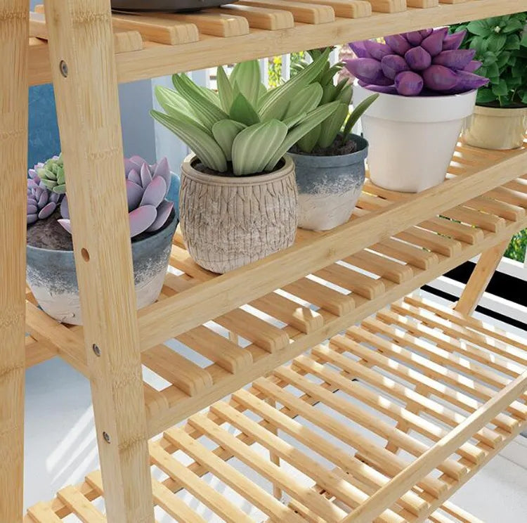Bamboo wooden 4 layer pot holder wooden plant shelf