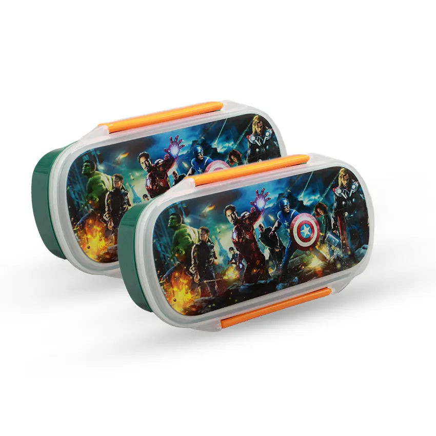 Bento Lunch Box M-2 2 pc set - 600ml With Sticker green