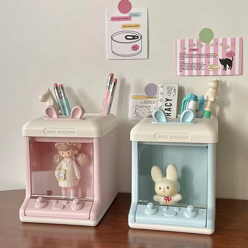 creative doll machine shaped pen holder storage box