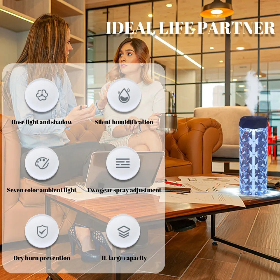 7-Color Light changing Cool Mist Humidifier - 1000 Ml room diffuser