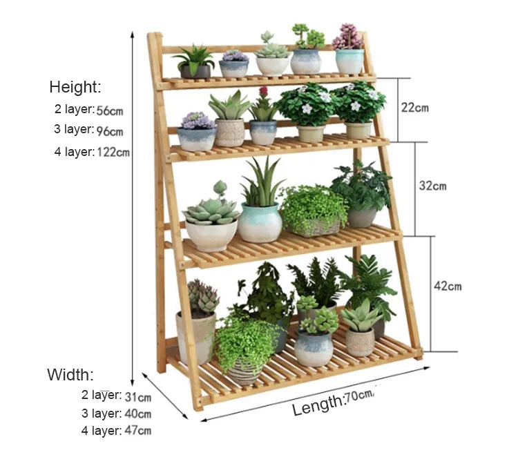 Bamboo wooden 4 layer pot holder wooden plant shelf