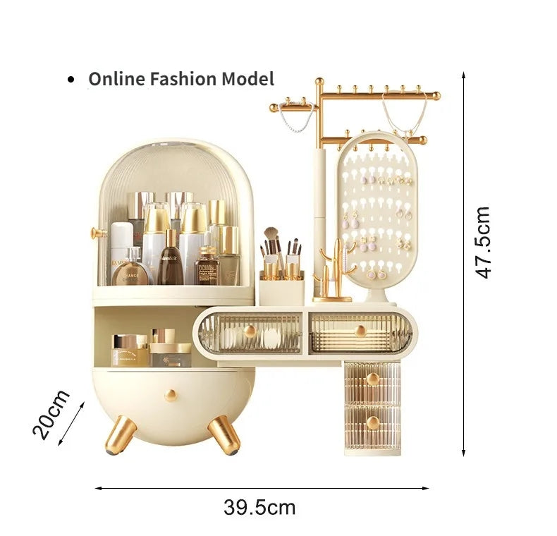 Luxury Dressing Table Cosmetics Storage Box Desktop Jewelry Integrated Dustproof High-Grade organizer