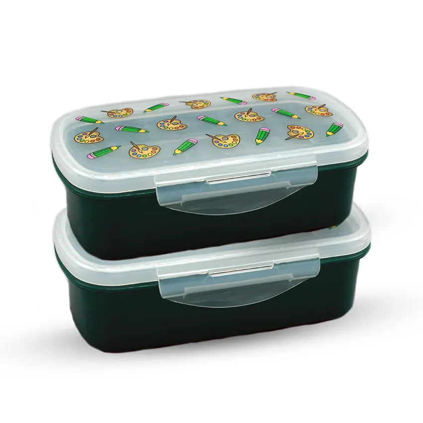 Bento Lunch Box M-1 2 pc set - 600ml Without Sticker green