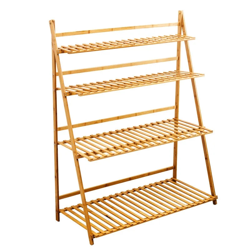 Bamboo wooden 4 layer pot holder wooden plant shelf