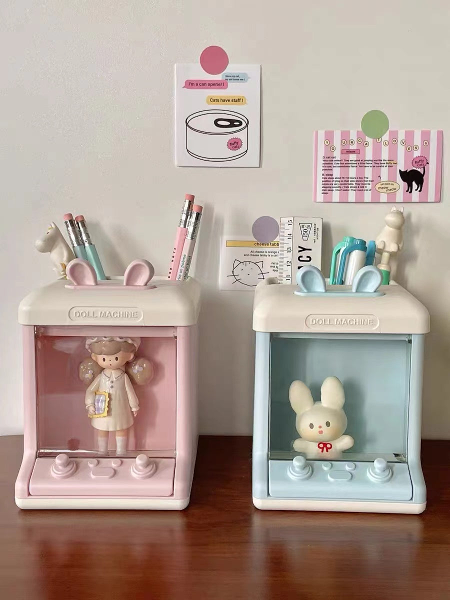 creative doll machine shaped pen holder storage box