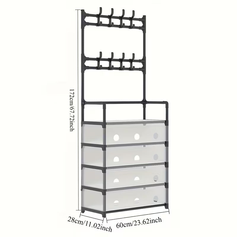 Dustproof Shoe Rack with Hanging Organizer β Space-Saving Multi-Layer Shoe Storage Cabinet
