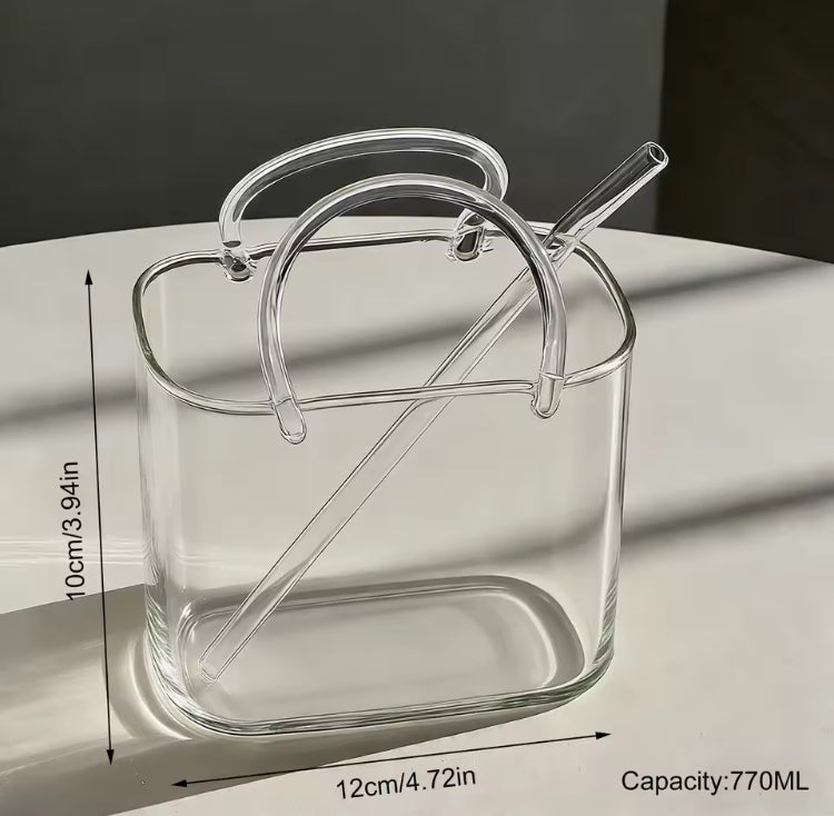770ml HandBag Style Coffee Juice Glass with Straw