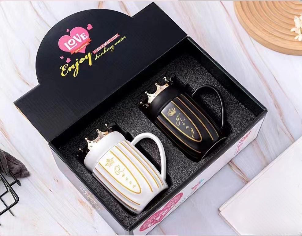 King and Queen Ceramic Couple Mugs with Box Packaging