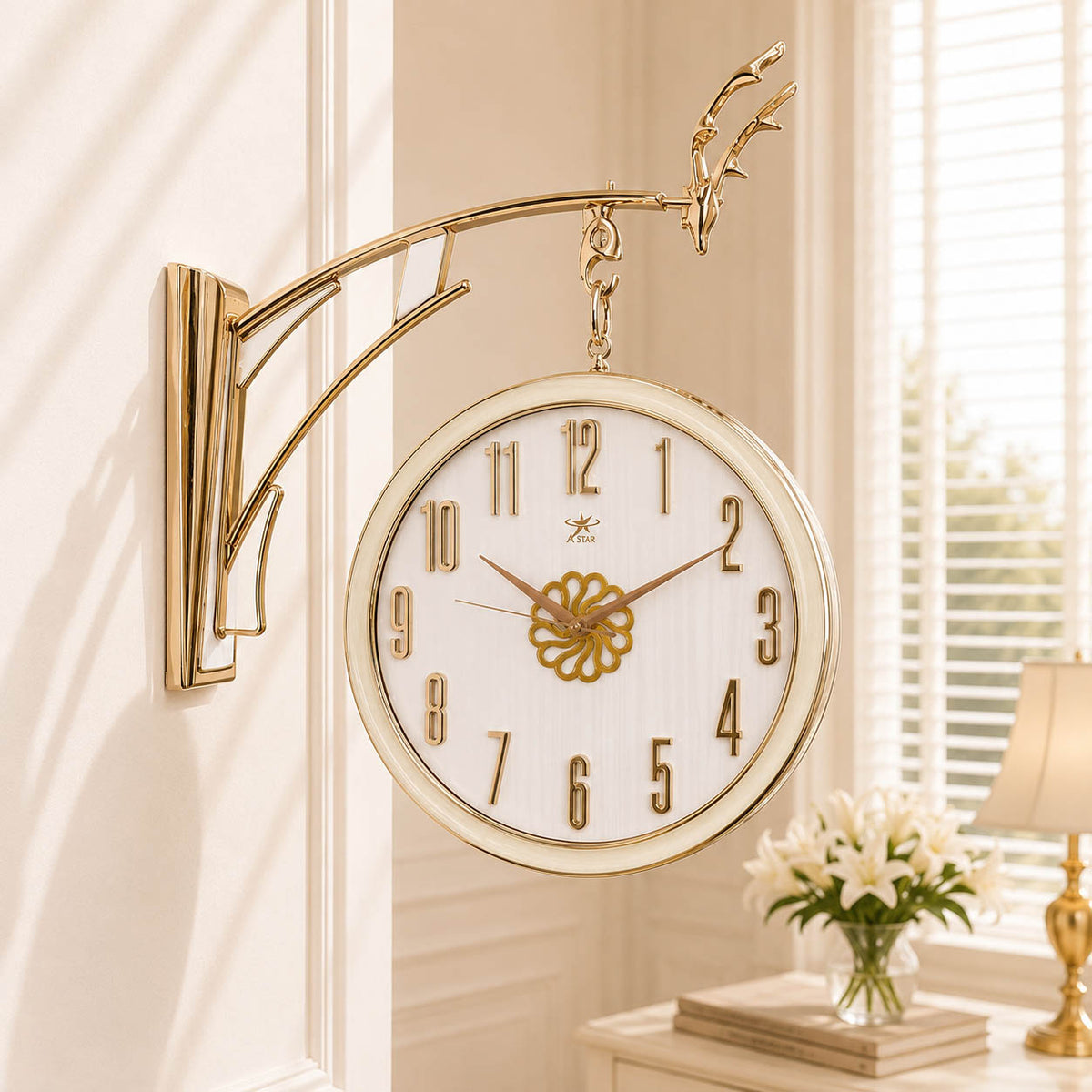 Double Face Moving Gearing Wall Clock – 12-Inch Vintage Luxury Two-Sided Clock