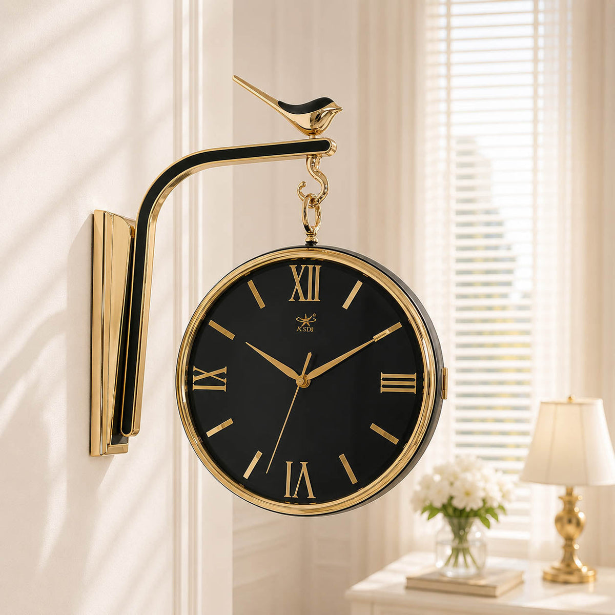 Dual-Sided Bird Theme Station Wall Clock | 12-Inch Luxury Decor