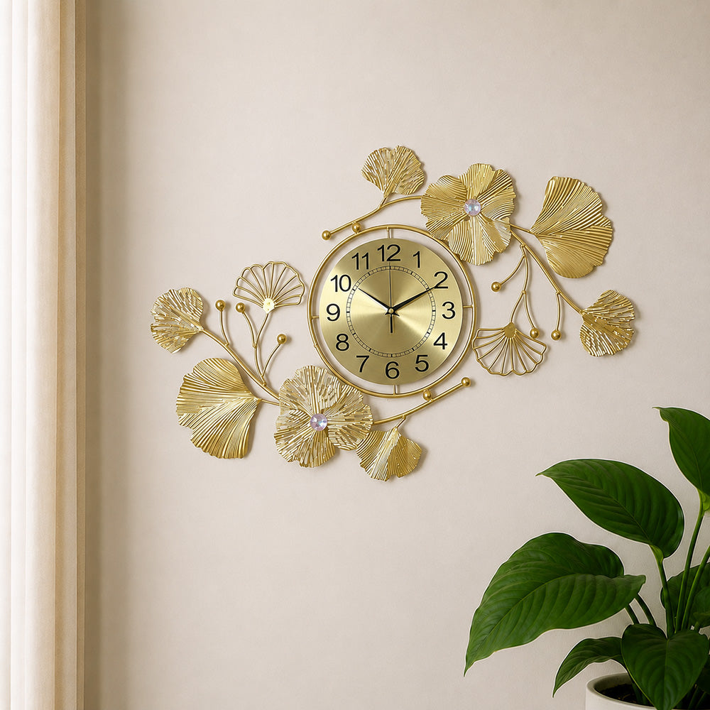 Modern Luxury Silent Metal Wall Clock (28 × 16 Inches) – Large Ticking-Free Battery-Operated Decorative Analog Clock for Living Room & Office