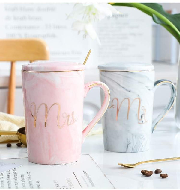 Marbel look couple mug set in box packing