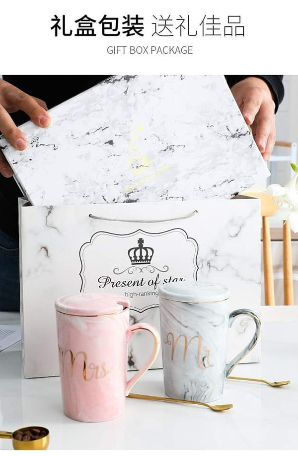 Marbel look couple mug set in box packing
