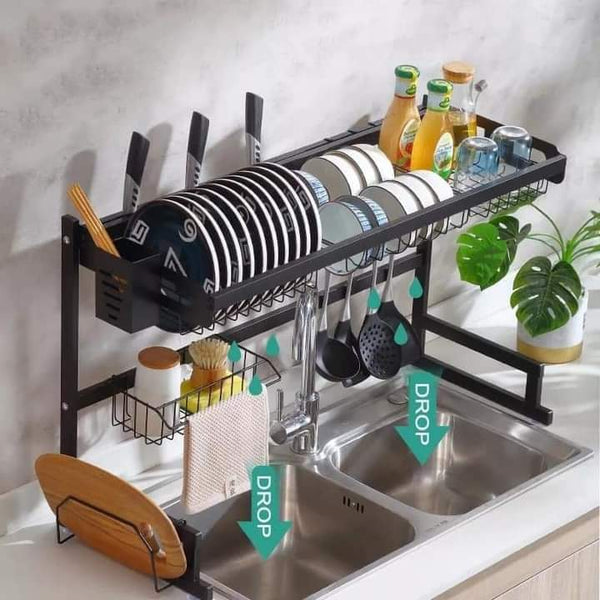 Stainless steel kitchen sink rack.