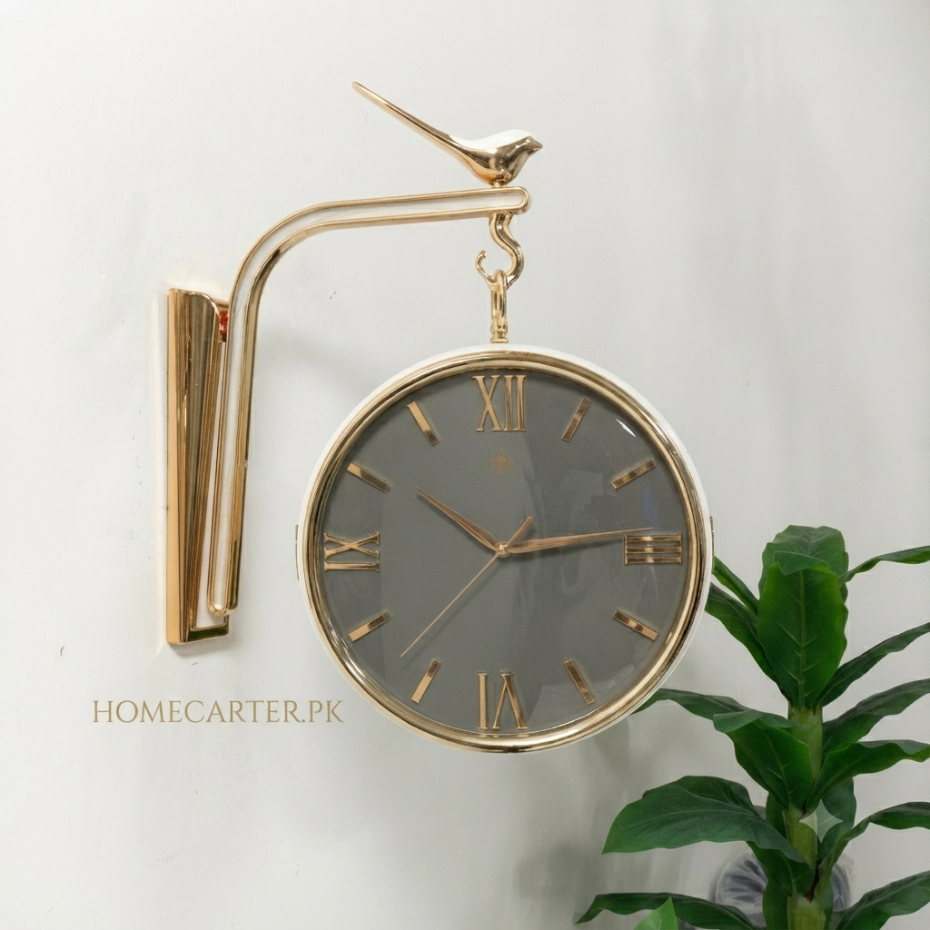 G white dual sided station clock