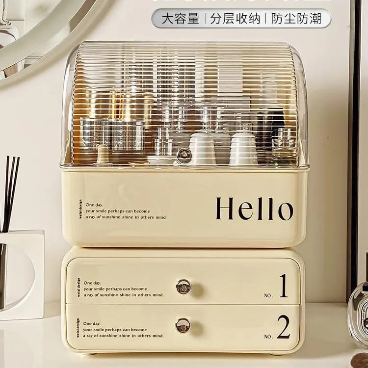 cosmetic organizer with dual shelves and brushes holder
