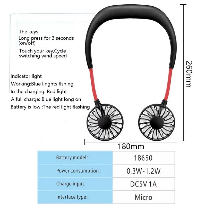 Portable Hanging Neck Fan Rechargeable