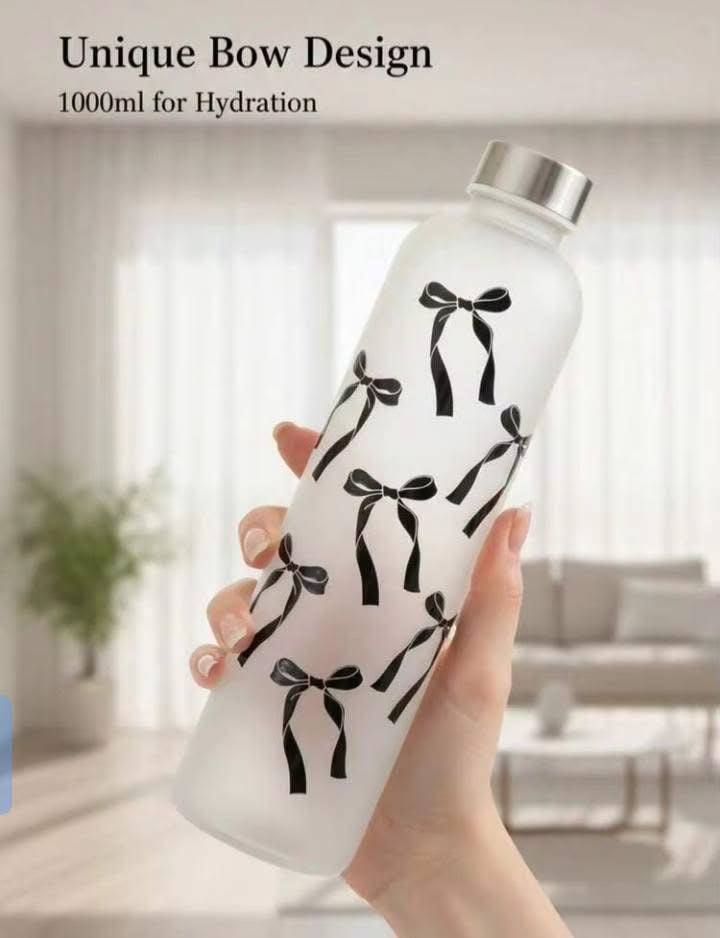 1000ml Aesthetic Cute Frosted Printed Water Bottle With Steel Cap