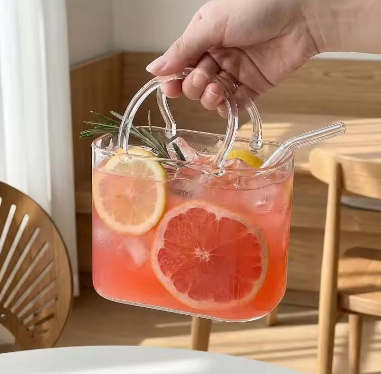 770ml HandBag Style Coffee Juice Glass with Straw