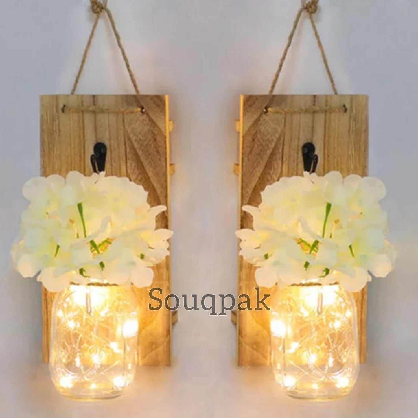 Flower Garland Jar home decoration flower led jar with wooden hanging