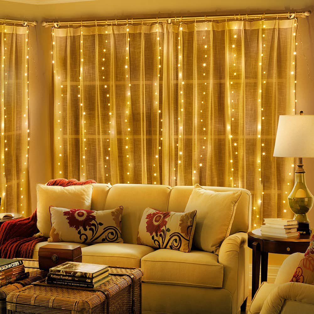 Premium LED Curtain String Lights – Warm White (10x8 ft, 200+ LEDs)