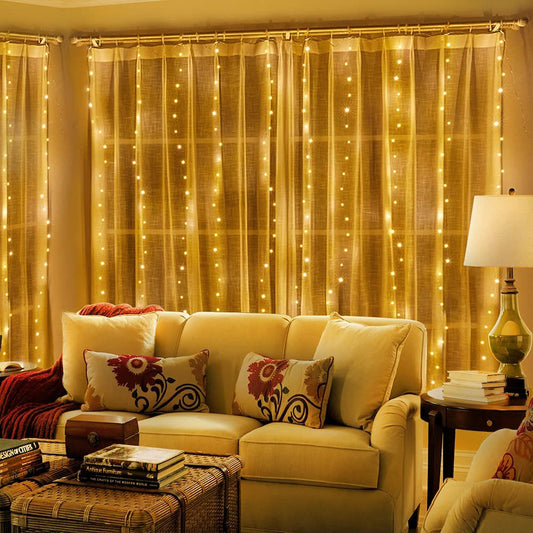 Premium LED Curtain String Lights – Warm White (10x8 ft, 200+ LEDs)