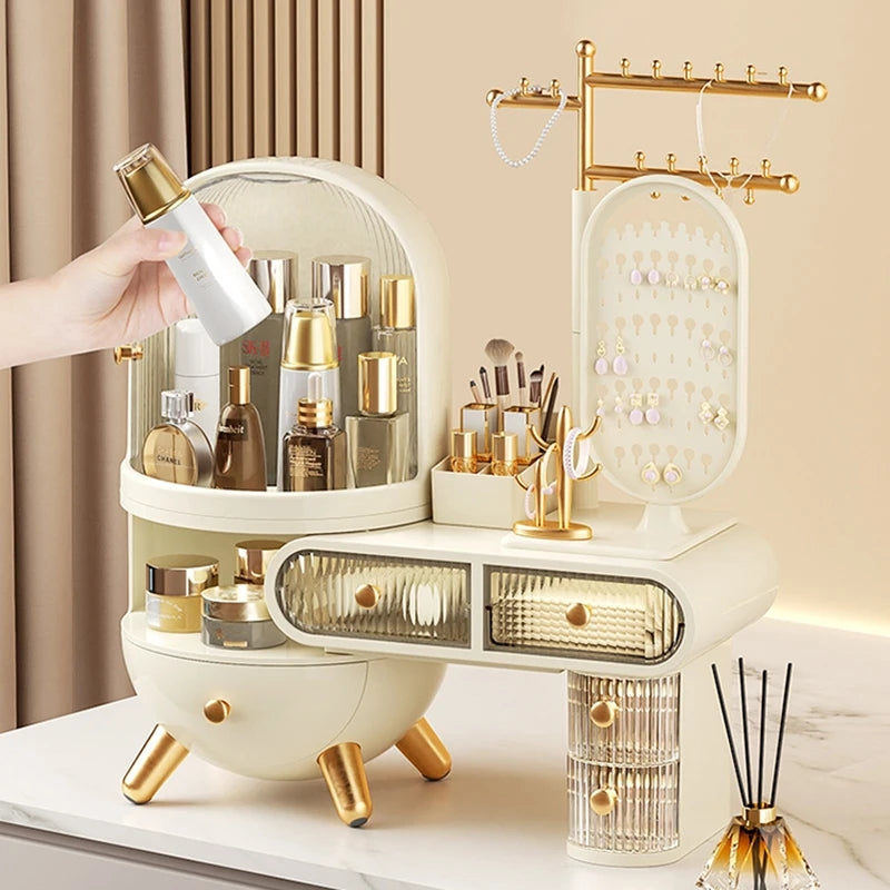 Luxury Dressing Table Cosmetics Storage Box Desktop Jewelry Integrated Dustproof High-Grade organizer
