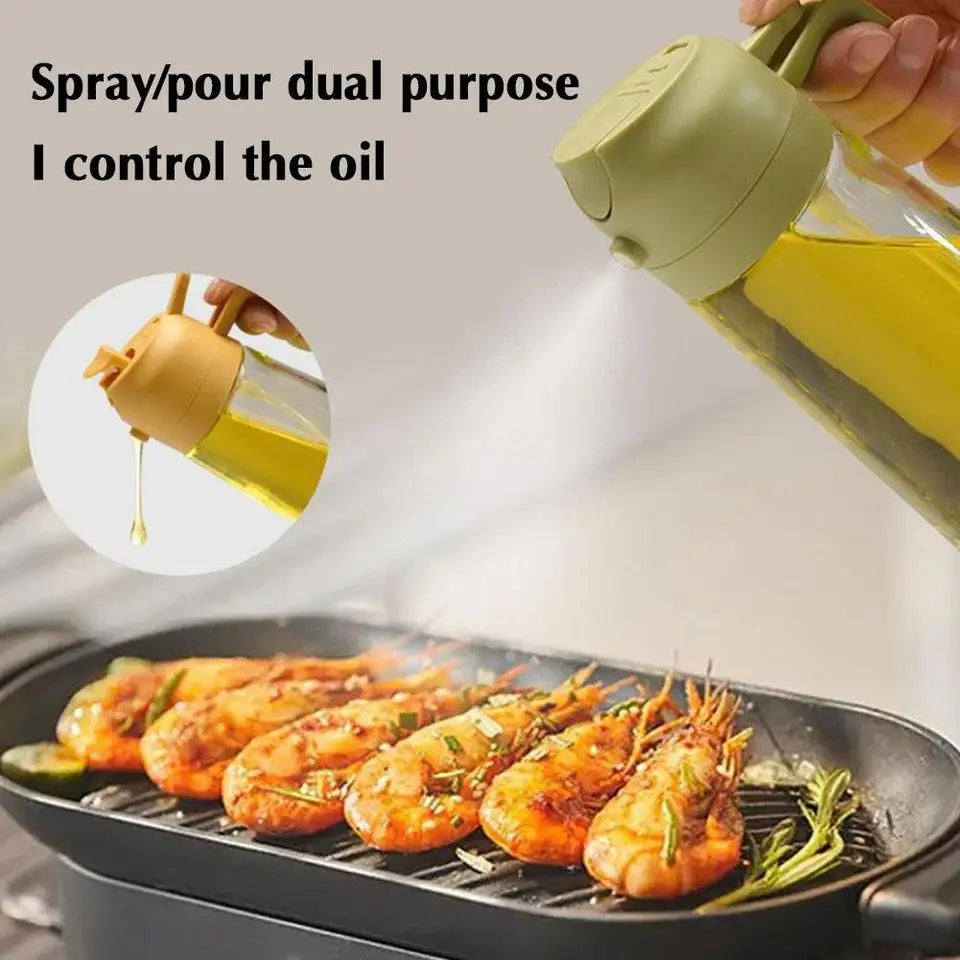 Two-in-One Oil spray and Oil jug - 450Ml Glass body oil jug