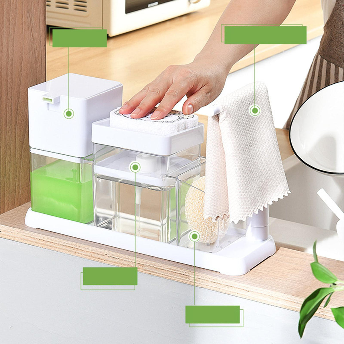 3 in 1 Kitchen soap dispenser - Hand cleaner soap jar with brush organizer
