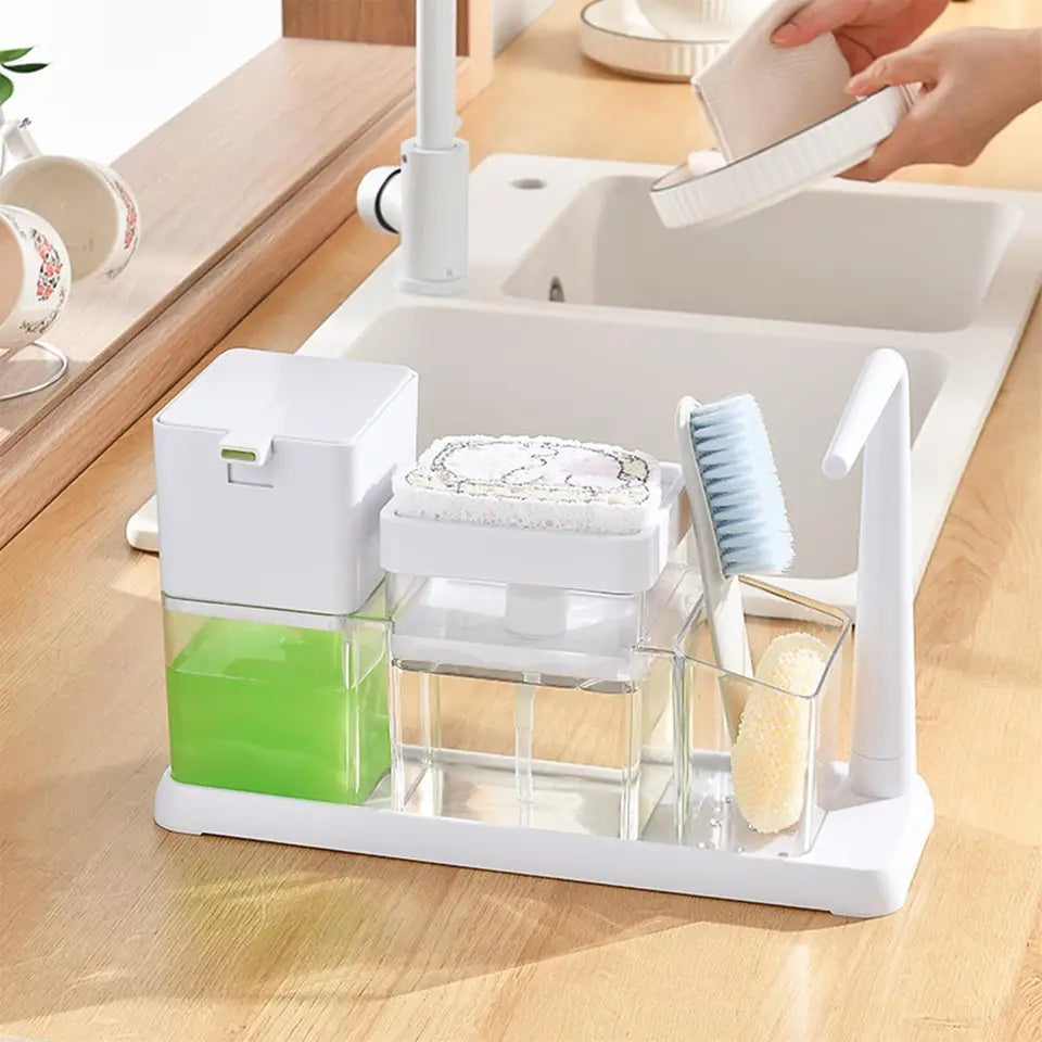 3 in 1 Kitchen soap dispenser - Hand cleaner soap jar with brush organizer