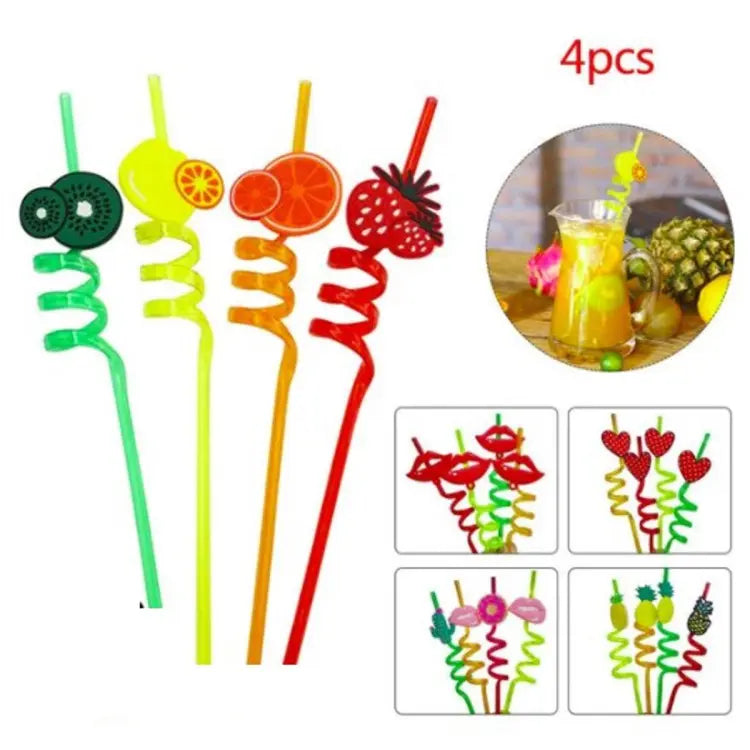 4Pcs Reusable Fruit Shaped Straws