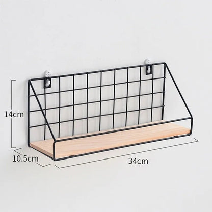 Iron shelf with wooden base.
