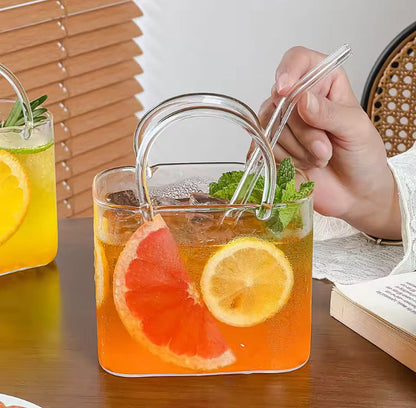 770ml HandBag Style Coffee Juice Glass with Straw