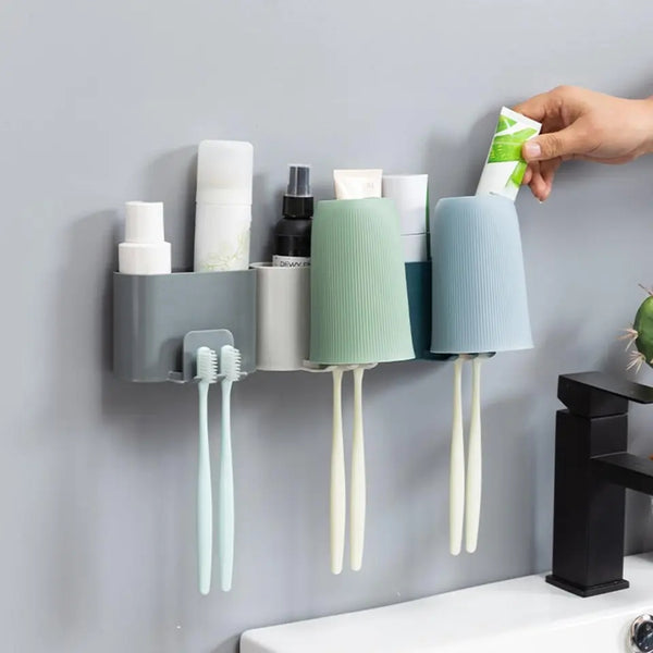 Wall mounted bathroom organizer for tooth paste and tooth brush