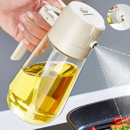 Two-in-One Oil spray and Oil jug - 450Ml Glass body oil jug