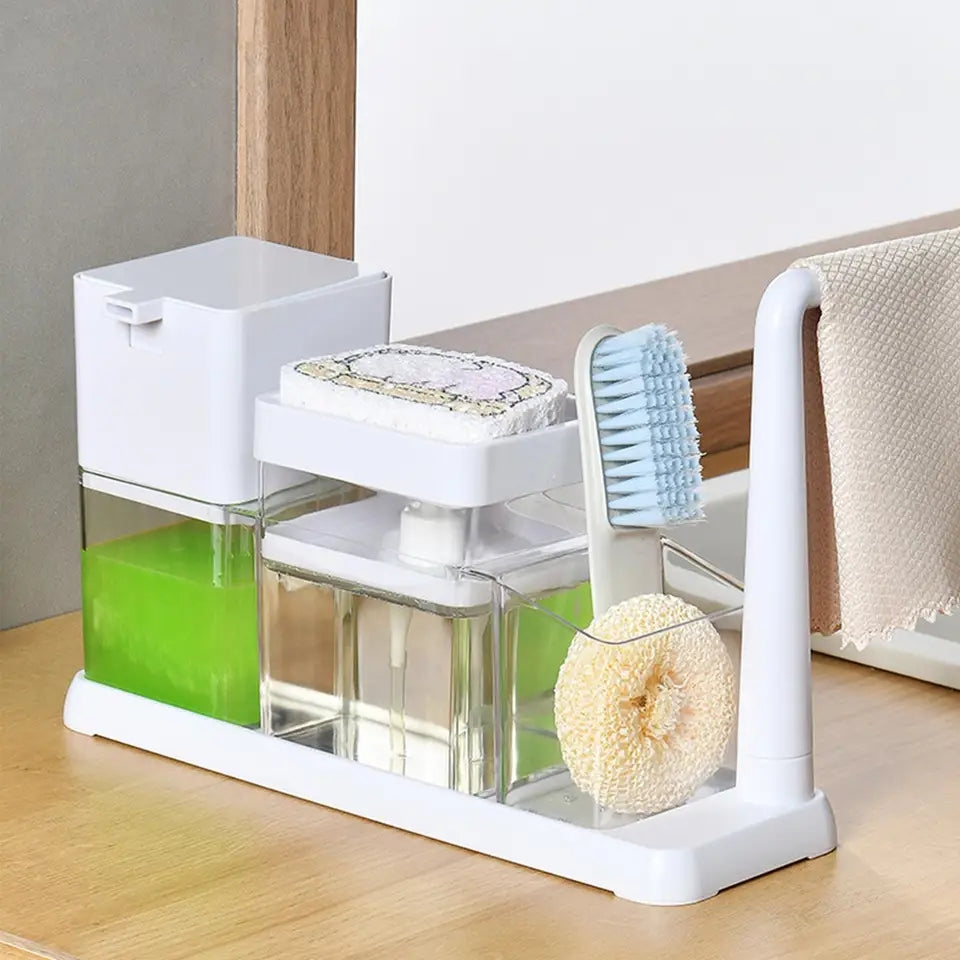 3 in 1 Kitchen soap dispenser - Hand cleaner soap jar with brush organizer