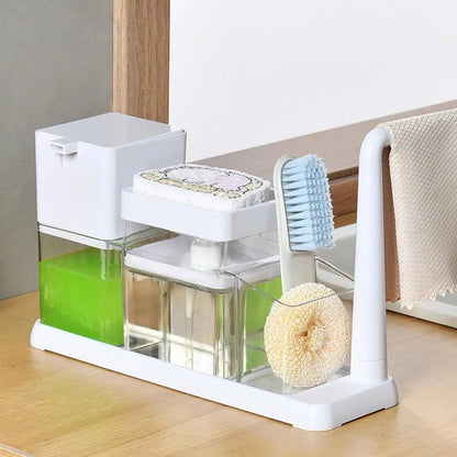 3 in 1 Kitchen soap dispenser - Hand cleaner soap jar with brush organizer