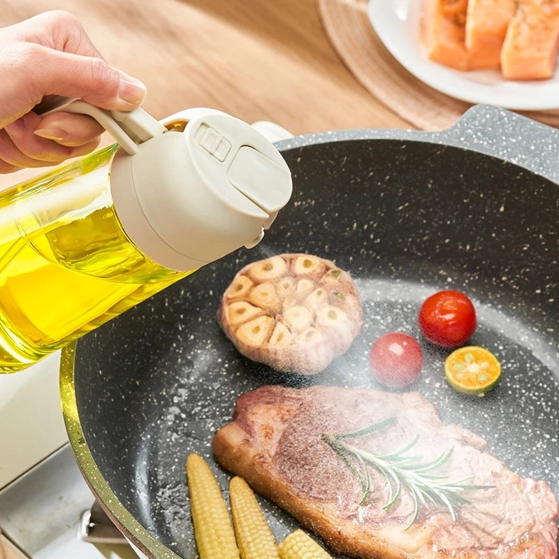 Two-in-One Oil spray and Oil jug - 450Ml Glass body oil jug
