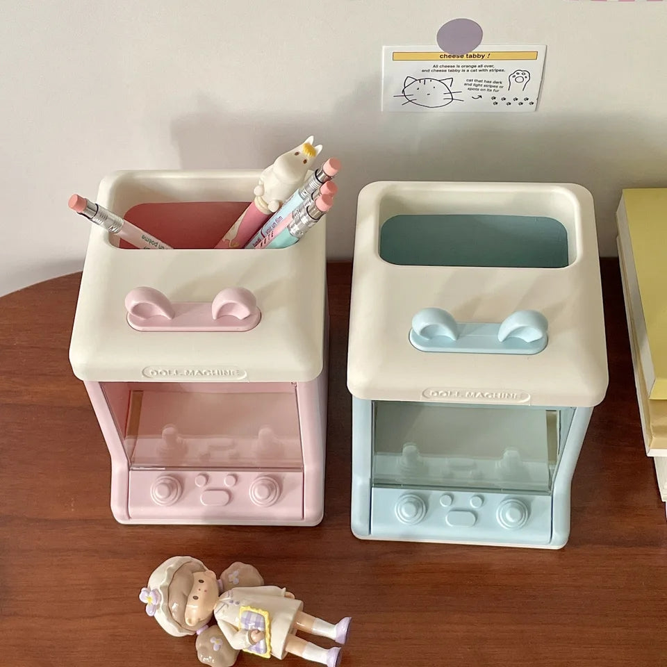creative doll machine shaped pen holder storage box
