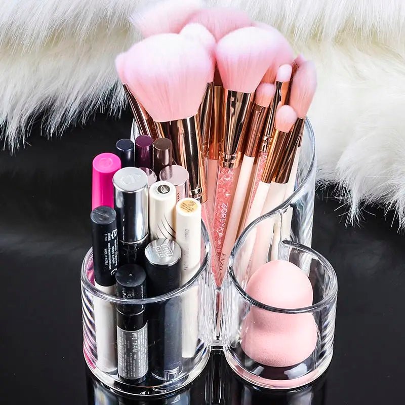 Transparent 3 Grid Makeup Brush Holder