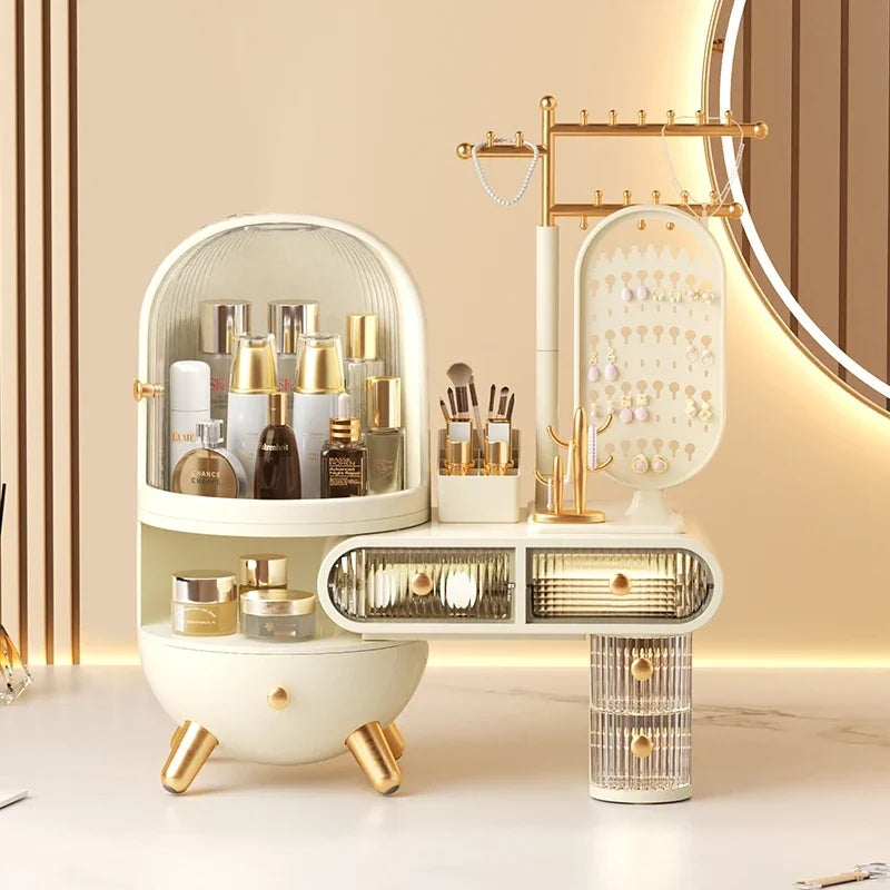 Luxury Dressing Table Cosmetics Storage Box Desktop Jewelry Integrated Dustproof High-Grade organizer