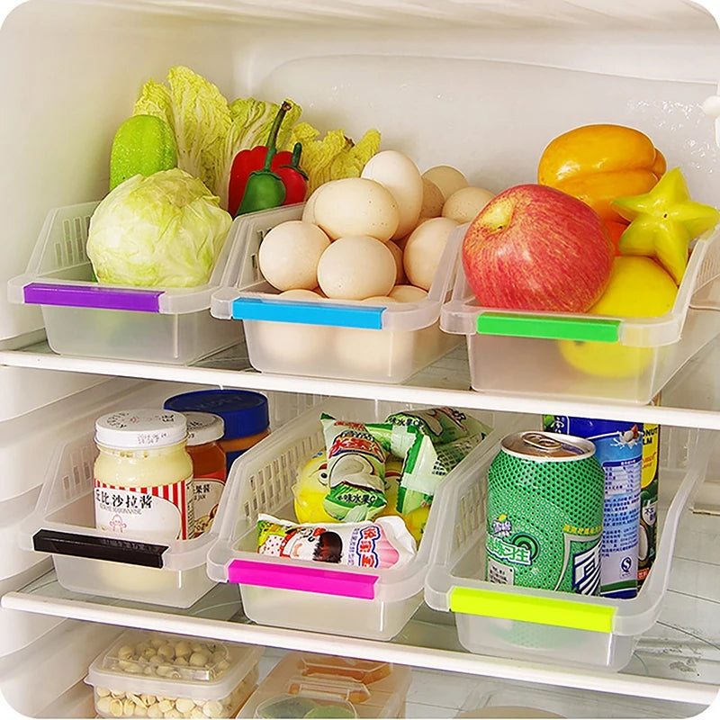 Colorful storage fridge baskets
