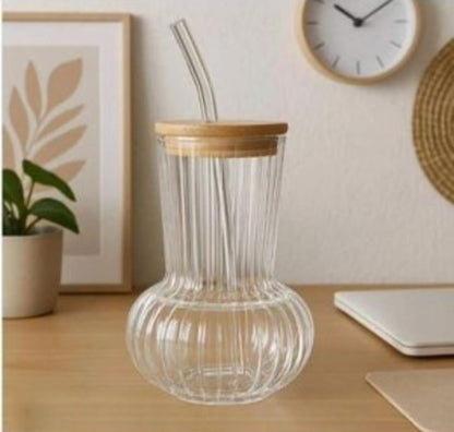 450ml Coffee Glass with Lid & Straw