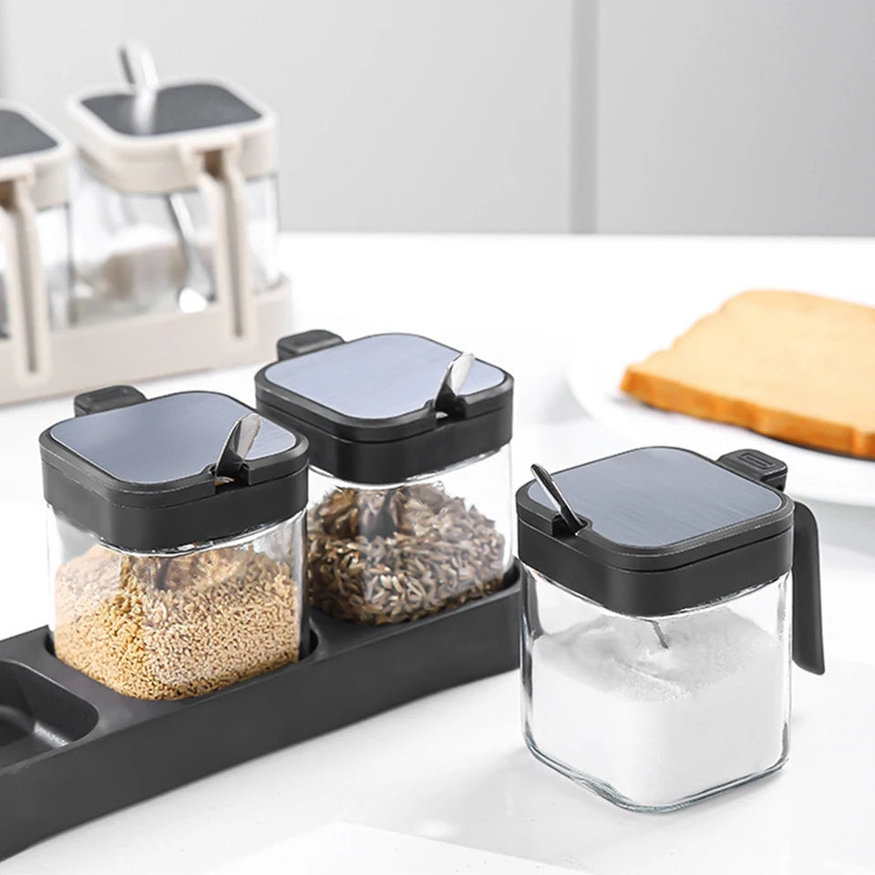 3pcs spice and sugar jar with spoon