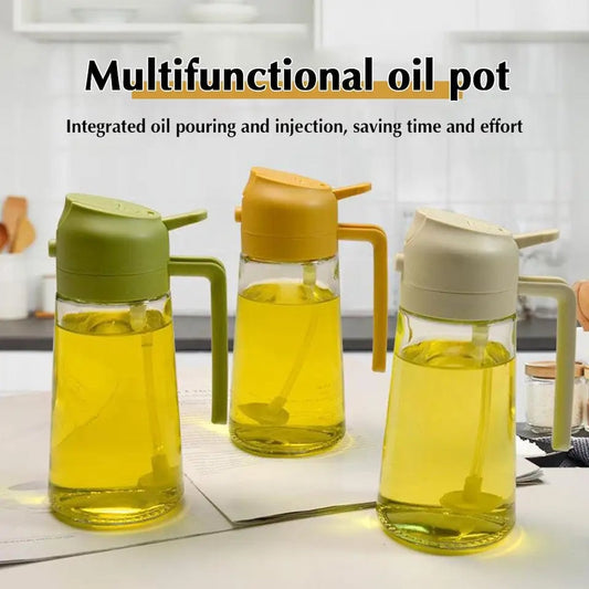 Two-in-One Oil spray and Oil jug - 450Ml Glass body oil jug