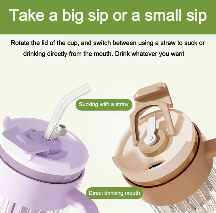 550ml Stripe Coffee Glass with Straw, Stainer Closure